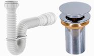 Sifão Branco Com Válvula Metal Para Lavatório Pias Cuba Kit