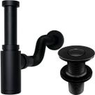 Sifão Copo Ajustável Inox Preto Fosco 7/8 Pol E Válvula Click 30mm Kit Banheiro Sifao Metal Com Tubo De Saída Adaptável E Ralo Pia Lavatório