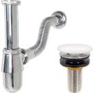 Sifão Copo Cromado Metal 7/8 Ajustável E Válvula Click Inox 30mm Tampa Cerâmica Branca Ralo Pia Lavatório Cuba Aparente Tubo Adaptável Kit Banheiro