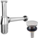 Sifão Copo Cromado Metal 7/8 E Valvula Click Inox 30mm Kit Pia Lavatório Cuba Banheiro Sifão Aparente