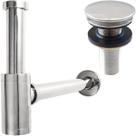 Sifão Copo Cromado Metal e Valvula Click ⅞ Inox Brilhosa Kit Banheiro Luxo Ralo de Pia 30mm Sifão Quadrado De Parede