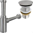 Sifão Copo e Valvula Click ¼ Inox Escovado Kit Banheiro Luxo Ralo de Pia Sifao Quadrado De Parede Aço Inox 304 Fosco