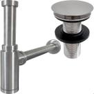 Sifão Copo e Valvula Click ⅞ Inox Escovado Kit Banheiro Luxo Ralo de Pia e Sifao Quadrado De Parede Aço Inox 304 Fosco Valvula Lavatorio 30mm