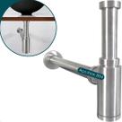Sifão Copo Inox Escovado 1 ¼ Pia Suspensa De Banheiro Sifao Quadrado De Parede Cuba Aparente Lavabo Lavatorio Luxo Aço Inox 304 Fosco Metal