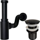 Sifão Copo Preto Fosco 1 1/4 Pol Ajustável E Válvula Click 40mm Kit Banheiro Inox Sifao Metal Com Tubo De Saída Dobrável E Ralo Pia Lavatório