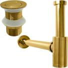 Sifão Dourado Copo Quadrado Metal E Válvula Click 1 ¼ Ralo Pia Cuba Suspensa Aparente Kit Escoamento 40mm Lavatório Banheiro
