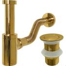 Sifão Dourado Copo Quadrado Metal Tubo Ajustável E Válvula Click 1 ¼ Cuba Suspensa Kit Escoamento Lavatório Banheiro Ralo Pia 40mm