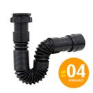 Sifão Sanfonado Cozinha Lavatório Tanque 70cm Preto Kit 04un