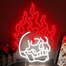 Signo de néon Geeinar Skull Fire regulável para decoração de quarto