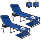 Silla de bronceado FUNDANGO 4 en 1 con toldo y mesa lateral - Juego de 2 piezas azul