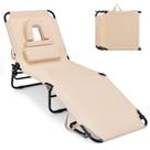 Silla de Bronceado GYMAX Tumbona de Playa 160 kg con Orificio para la Cara y Almohada
