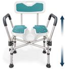 Silla de Ducha con Asiento en Forma de U (450 lb) Resistente - Reposabrazos y Respaldo Acolchonados, Silla de Ducha para Personas Mayores y con Discapacidad, Altura Ajustable - Verde Azulado