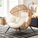 Silla Egg Vongrasig de Mimbre PE Rattán con Cojín Beige Silla Egg Vongrasig de Mimbre PE Rattán con Cojín Beige