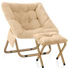 Silla Saucer Kasunpul Confortable Plegable para Sala con Imitación de Piel de Conejo