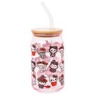 Silver Buffalo Sanrio Hello Kitty and Friends Halloween Spooky Costumes Ghost Witch Vampire Zombie Frankenstein Skeleton Pink Glass Jar com tampa de bambu e canudo de vidro, 16 onças