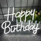 Sinal de néon Aywyyjch Feliz Aniversário regulável LED branco