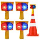 Sinalizador Viario Solar Kit 4 Duas Cores Cone Emergencia Iluminaçao Acidente Rodovia Pisca Alerta Transito Obra Estrada Atençao Segurança