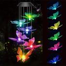 Sino De Vento Solar LED Borboleta Que Muda De Cor, À Prova d'Água Para Jardim, Luzes De Quintal,