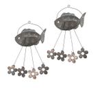 Sino dos Ventos Peixe Flores Kit 2 Unidades Jardim Varanda Quintal Enfeite Som Suave Relaxante Decoraçao Ambiente Externo