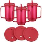 Sippy Cups Sliner, 3 peças para adultos, 350 ml com canudo e tampa vermelha