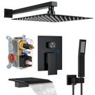 Sistema de chuveiro Fatspas com bico de banheira, chuveiro de chuva de 30 cm, preto fosco