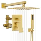 Sistema de Chuveiro HomGoo com Chuveiro de Chuva 25 cm e Ducha Manual Dourado Escovado Sistema de Chuveiro HomGoo com Chuveiro de Chuva 25 cm e Ducha Manual Dourado Escovado