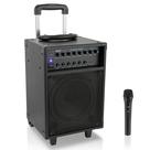 Sistema PA portátil sem fio Pyle - 400 W, recarregável, compatível com Bluetooth, alimentado por bateria, conjunto de microfone e alto-falante estéreo com alça, rodas de 1/4 para AUX, cabo RCA (PWMA230BT)