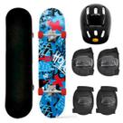 Skate DM Radical Infantil com Kit de Proteção Completo 77cm Grafite