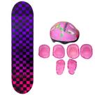 Skate Infantil Radical Xadrez + Kit Proteção Desenho Rosa