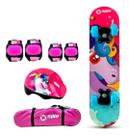 Skate Infantil Semi Profissional Menina Com Kit Segurança