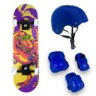 Skate Montado Iniciante Completo Shape 7 Lâminas Aguenta Até 90kg + Kit Proteção Com Capacete Azul