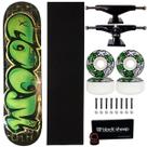 Skate Wood Light Maple Montado 8.0 Grafitado Verde Roda Next Cor:Verde