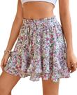 Skirts SimpleFun Floral com babados e chiffon para mulheres rosa M