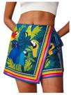 Skort RoseSeek feminina com estampa floral com cordão na cintura azul Skort RoseSeek feminina com estampa floral com cordão na cintura azul