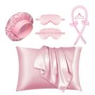 Sleep Set de cetim rosa com boné, fronha, máscara e faixa de cabelo