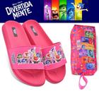 Slide Chinelo infantil + estojo Rosa Divertidamente