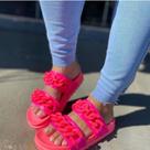 Slide lança perfume correntaria chinelo sandália corrente rosa