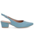 Slingback Azul Salto Bloco Couro Bico Fino