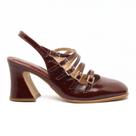 Slingback Cecconello Couro Salto Bloco Alto Tiras Transversais