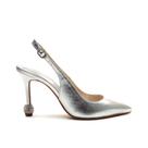 Slingback Couro Prata Salto Alto Cecconello 2854001-2