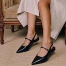 Slingback Feminino Sapatilha Bico Fino Mule Confortável Rasteira Cor:PretoTamanho:36