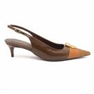 Slingback Feminino Sapato da Corte Salto Fino Baixo Tricolor Pedra