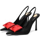 Slingback Pumps Rogerdream para mulher, flor, cetim, preto, vermelho, rosa