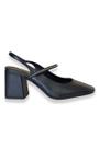 Slingback Salto Bloco Preto Tira De Strass Lia Line