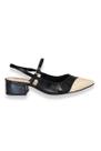 Slingback Verniz Preto Off White Salto Bloco Bebecê
