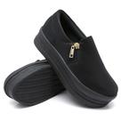 Slip Iate Tenis Casual Feminino Plataforma Zíper Preto