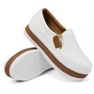 Slip On Casual em Couro Feminino com Zíper Costura e Sola Plataforma Alta