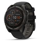 Smartwatch Relógio Garmin Fenix 8 Safira Solar Carbon Gray DLC Titânio com Pulseira de Silicone Preta com Cinza 47mm