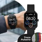 Smartwatch Relógio Inteligente Preto com Caixa de Polímero e Pulseira de Silicone à Prova d Água Kit 5 Pulseiras Condor