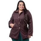 Sobretudo Feminino Lã Batida Forrado Com Bolso Plus Size